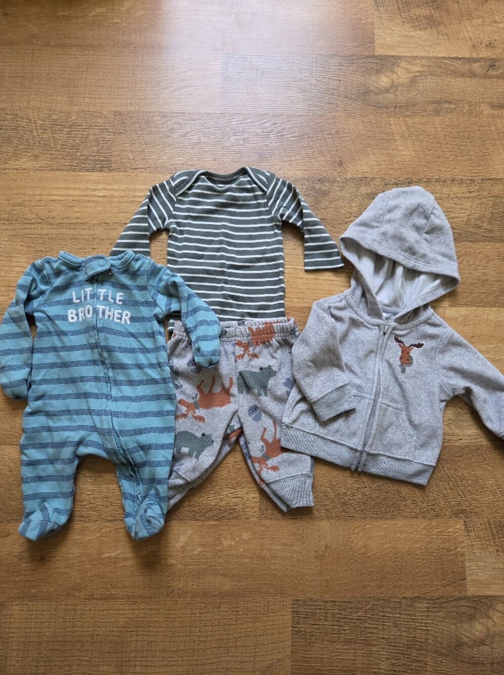 Carter's Newborn Lot - Little Brother, Moose, Stripes, Hoodie, Footie